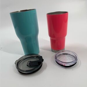 RTIC lot of two stainless steel tumblers SMALL DENT AND PAINT CHIP DAMAGE